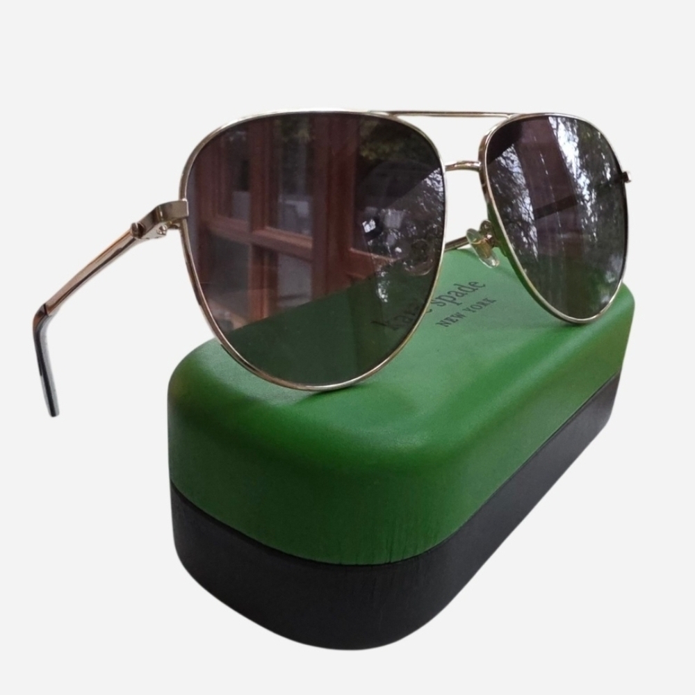Kate Spade Isla 61mm Aviator Sunglasses, champagne gold frame, smoke lenses - Picture 2 of 10